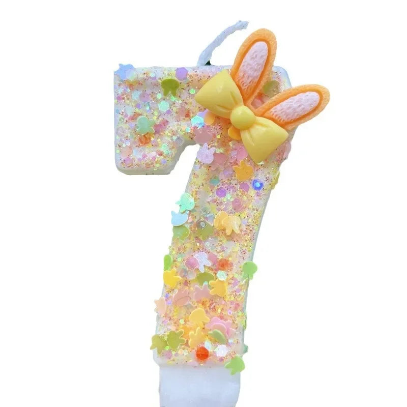 Digital Birthday Candles Cake Party Decoration Birthday Wax DIY Cute Ear Gift Bow Yellow Boy and Girl Number Cute