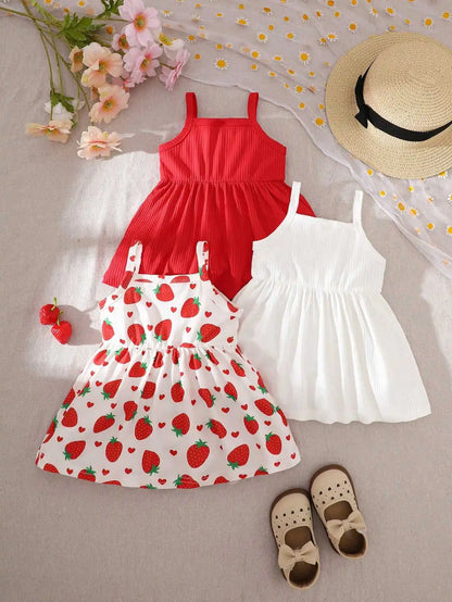 Newborn baby girl summer style white/orange full print pattern small floral suspender dress three piece set, family gift, comfor