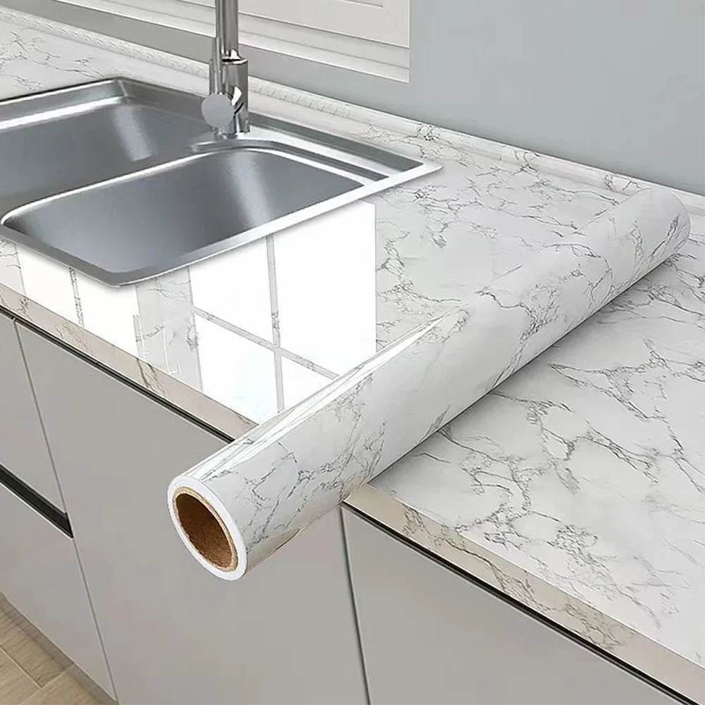 Marble Self Adhesive Foil Wallpaper for Desktop Cabinet Decor PET Paper in Rolls Waterproof Oil Proof Stickers for Kitchen Wall