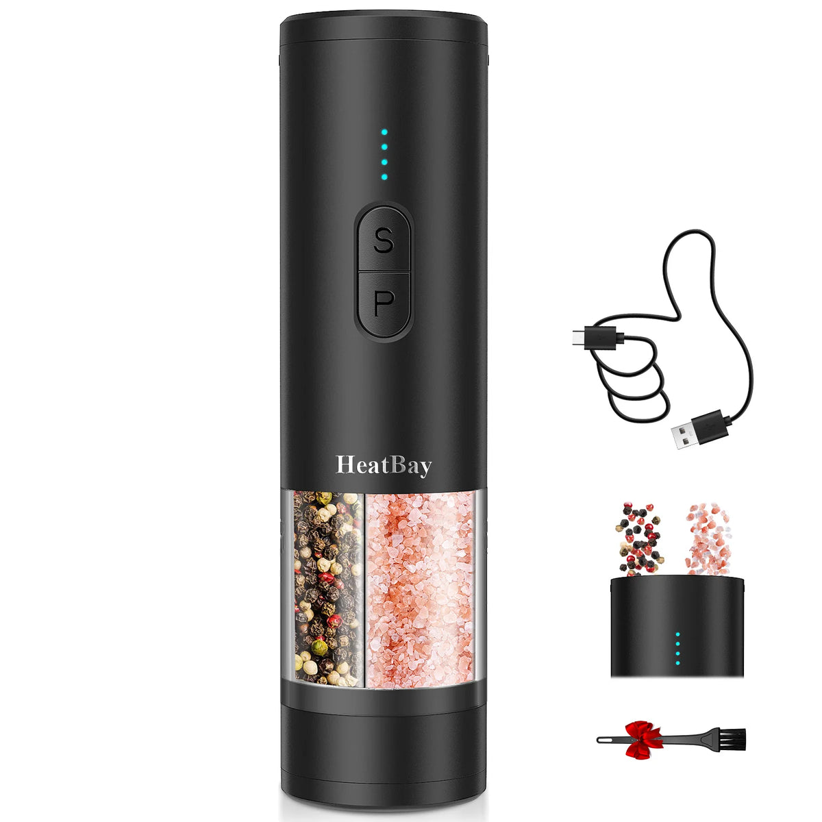 Rechargeable Electric Salt and Pepper Grinder with LED Light, Adjustable Coarseness, Designed for One-Handed Kitchen Cooking