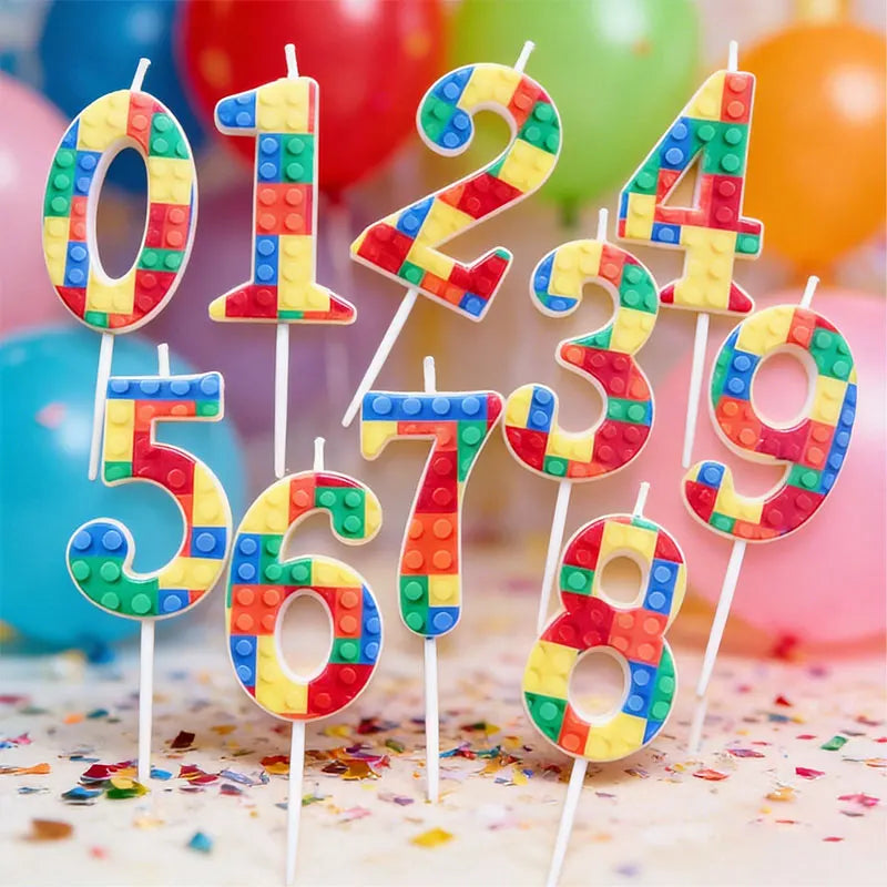 New Building Block Print Number Birthday Candle 0‑9 Digital Cake Topper Block Theme Colorful Cake Decor Birthday Party Supplies