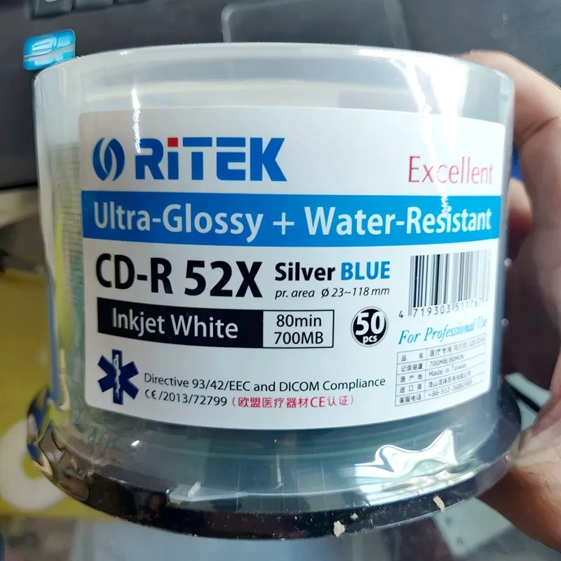 1/4PCS/LOT Ritek Printable Medical Level CD-R Blank Disc Water-resistant Recordable Compact 700MB/80min/52x Music & Data Disc