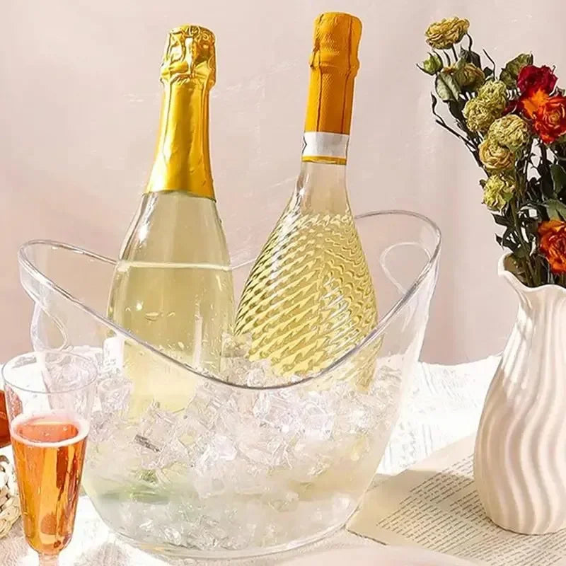 4L Clear Ice Bucket Beverage Tub Handle Cooling Large Ice Bucket for Wine Champagne Bar Supplies for Family Wine Beer Chiller