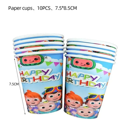 Cocomelon Balloon JJ Melon Watermelon Toy Happy Birthday Banner Party Decoration Backdrop Cake Topper JOJO Disposable Tableware
