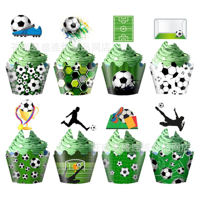 Soccer Ball Cake Topper Decorations Cupcakes Toppers Happy Birthday Sign Decor Football Theme Boy Girl Birthday Party Supplies