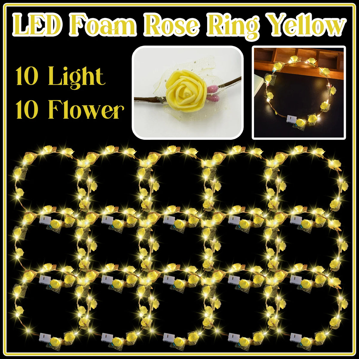 10-100Pcs LED Flower Headbands Light up Flower Headband Glow in the Dark Headband Wedding Party Music Festival Favors for Guest