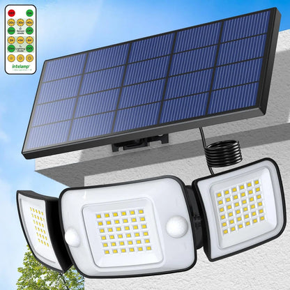 Intelamp Long-Lasting 6000mAh Outdoor Solar LED Light With Large Solar Panel Two Sensors 2.7M Cable Wall Lamp Garden Street