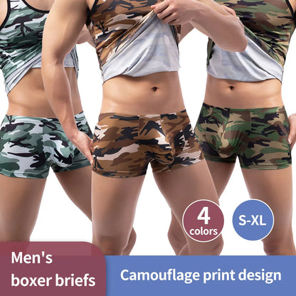 Camouflage Print Men's Boxer Briefs - U-Shaped Pouch Ultra-Comfortable Underwear Perfect for Daily & Casual Wear