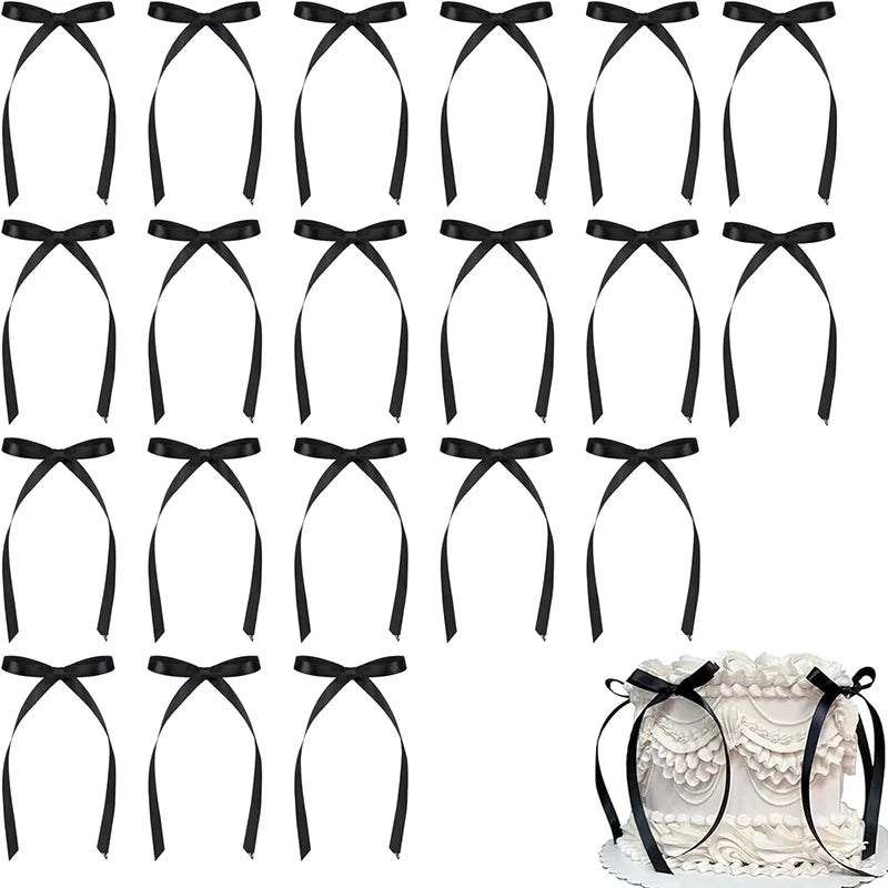 20/30Pcs Bow Cake for Cake Black Red Pink Ribbon Cake Bow Topper Decoration Birthday Decoration Party Supplies Bow Cake Toppers