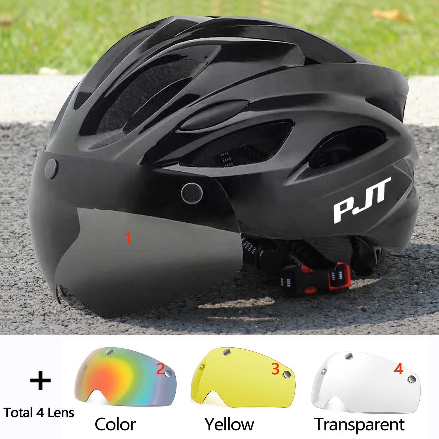 PJT Ultra-Light Magnetic Goggles Bicycle Helmet Lightweight PC Shell & EPS Foam Construction Cycling Helmet MTB Bike Helmet