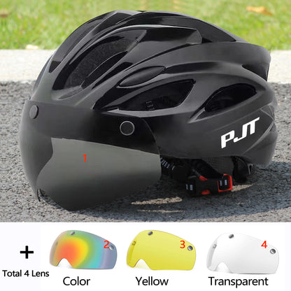 PJT Ultra-Light Magnetic Goggles Bicycle Helmet Lightweight PC Shell & EPS Foam Construction Cycling Helmet MTB Bike Helmet