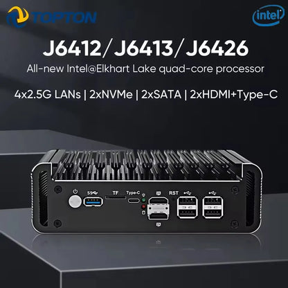 Topton 4x2.5G LAN Fanless Firewall Mini PC Intel Celeron J6413 J6412 NAS Computer Server 2xM.2 NVMe 2xSATA 1xTF Type-C 5xUSB