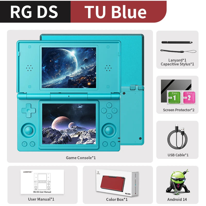 Anbernic RG DS Flip Handheld Game Console 4" IPS Dual Screen Android/Linux Dual OS 4000mAh Video Games RixelHK Wifi Streaming AI