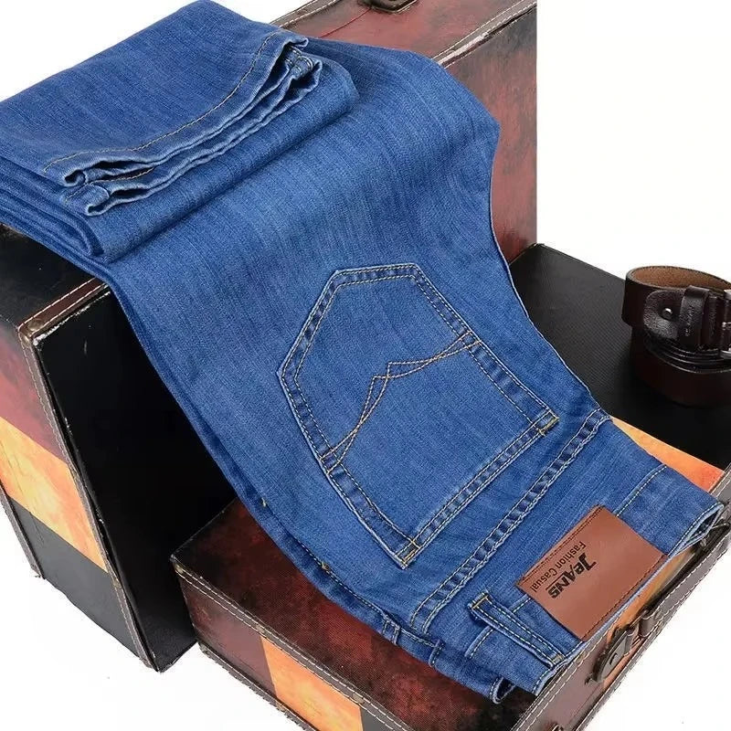 Men's Slim Fit Stretch Jeans | Classic Business Casual Denim | Black & Blue