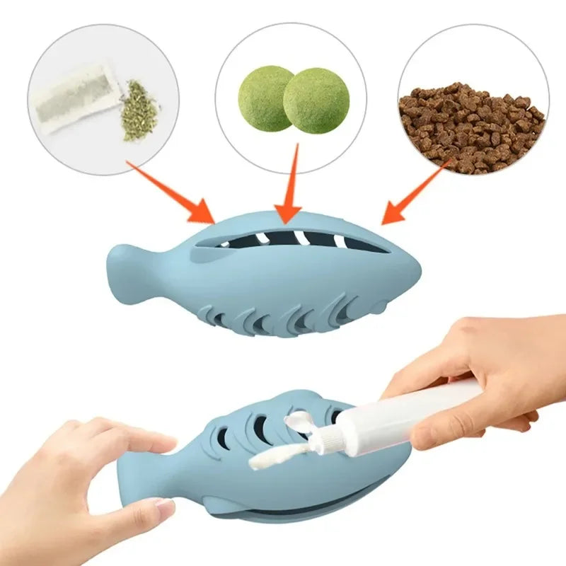 Fish-Shaped Cat Chew Toy - Dental Treat Dispenser Puzzle, Safe Silicone, No Battery, Interactive Pet Snack Game