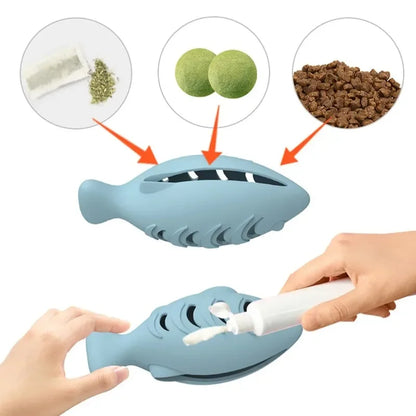 Fish-Shaped Cat Chew Toy - Dental Treat Dispenser Puzzle, Safe Silicone, No Battery, Interactive Pet Snack Game