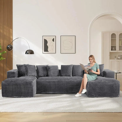 131" Oversized Cloud Boneless Couch Sofa with Chaise, Black, Custom