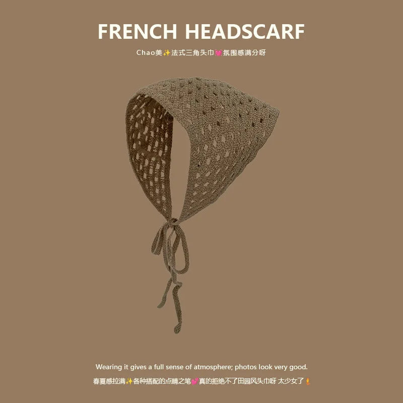 Korean-style cozy knit triangular headscarf for women, spring/summer, cute versatile country beach vacation hairband