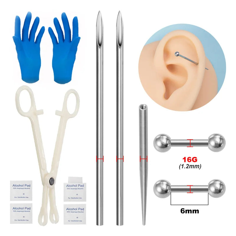 Sterile Body Piercing Tool Kit Surgical Steel Piercing Needles Clamp Pliers Gloves Set Pull Pin Lead Tool Lip Nose Belly Jewelry
