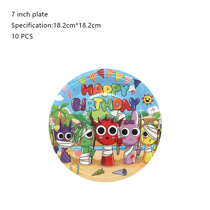 Sprunki Birthday Party Decoration Incredibox Latex Aluminum Foil Balloon For Kids Event Supplies Banner Disposable Tableware