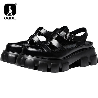 6 Cm Height Platform Mens Genuine Leather Sandals Luxury Handmade Quality 2024 New Designer Black Summer Formal Social Shoes Man