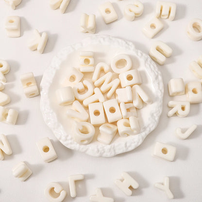 20pcs Beige Acrylic Large Hole Letter Loose Beads DIY Necklace