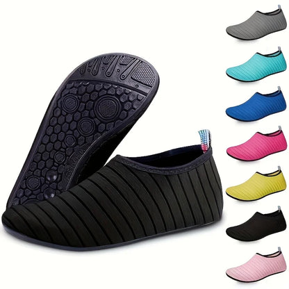 Unisex Hard Sole Striped Water Shoes | Quick-Dry Barefoot Beach & Swim Shoes for Hiking, Wading, Yoga, Fitness, Surfing, Diving