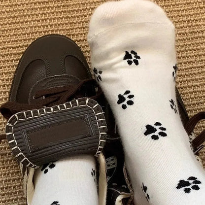 3pairs Cute Dog Claw Printed Women's Cartoon Dog Paw Sock Animal Pattern Soft Sweat Absorbing Breathable Casual Socks for Girls