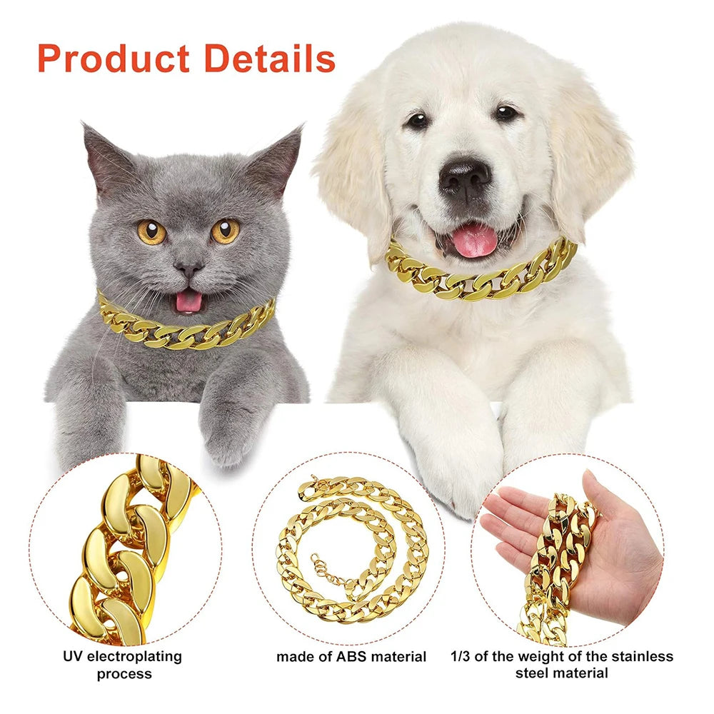 Dog Chain Gold Necklace Chain for Dogs ABS Plastic Dog Collar Puppy Costume for Dogs Lightweight Fashion Dog Jewelry Accessories