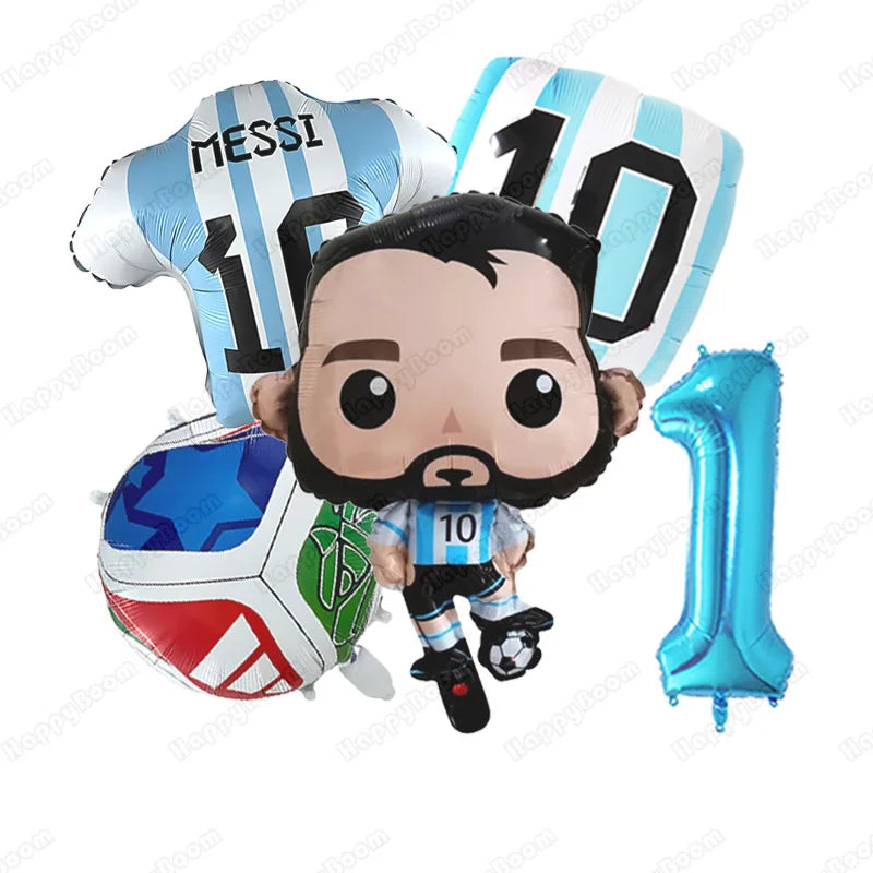 5Pcs Messi Soccer Birthday Aluminum Film Balloons Set Football Themed Birthday Party Decoration Supplies Party Photo Prop