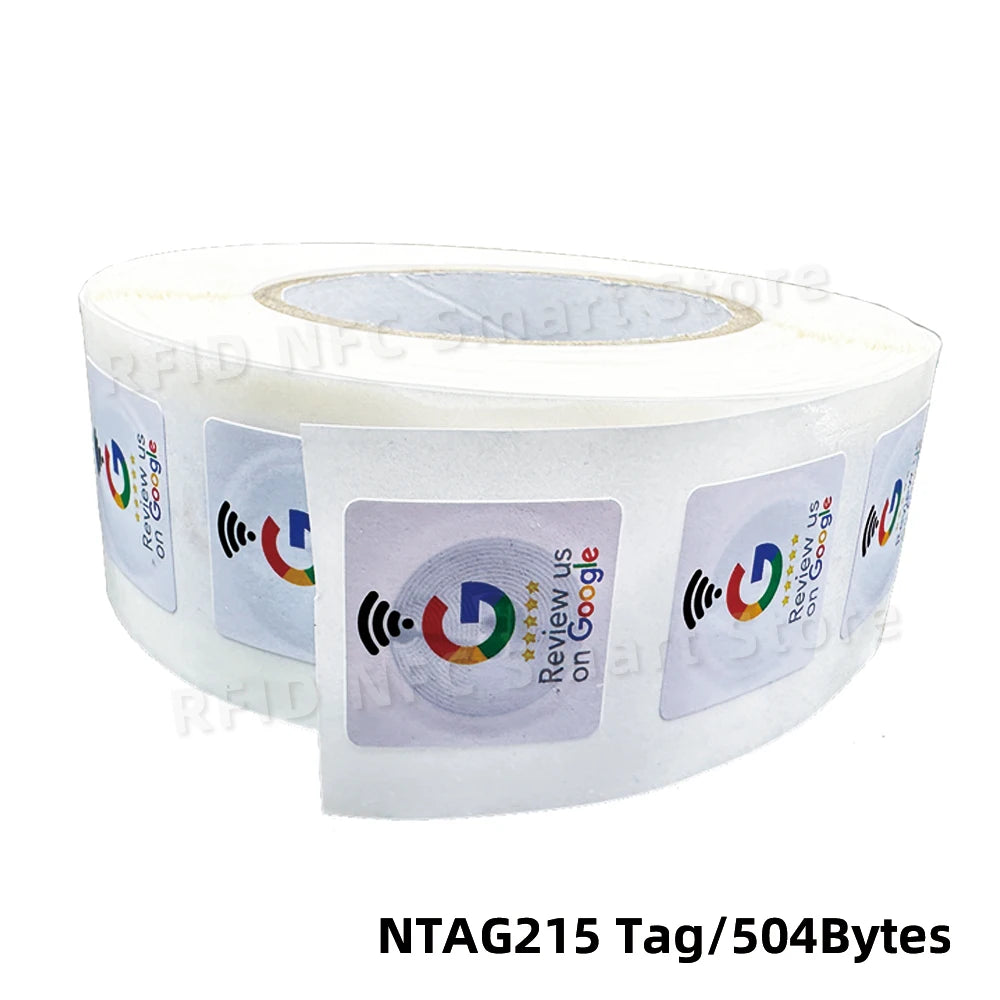 NFC215 Google Review Stickers 504Bytes 30mm Waterproof NFC Review Sticker Review Us on Google Sticker 13.56MHz NFC Tags Stickers
