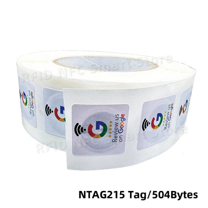 NFC215 Google Review Stickers 504Bytes 30mm Waterproof NFC Review Sticker Review Us on Google Sticker 13.56MHz NFC Tags Stickers