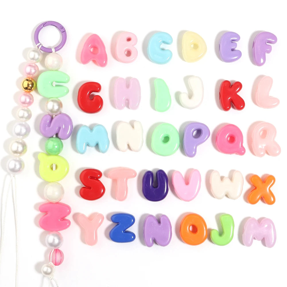 20-30pcs/lot Big Hole Cartoon English Letters Acrylic Beads Colored Loose Spacer Beads For Jewelry Making DIY Necklace Keychain