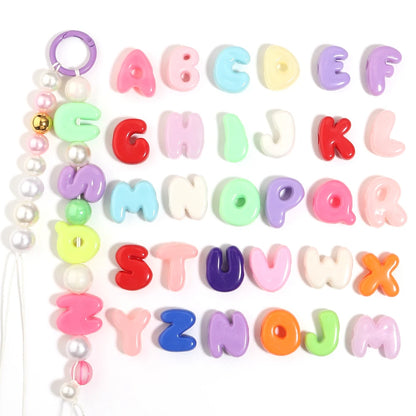 20-30pcs/lot Big Hole Cartoon English Letters Acrylic Beads Colored Loose Spacer Beads For Jewelry Making DIY Necklace Keychain
