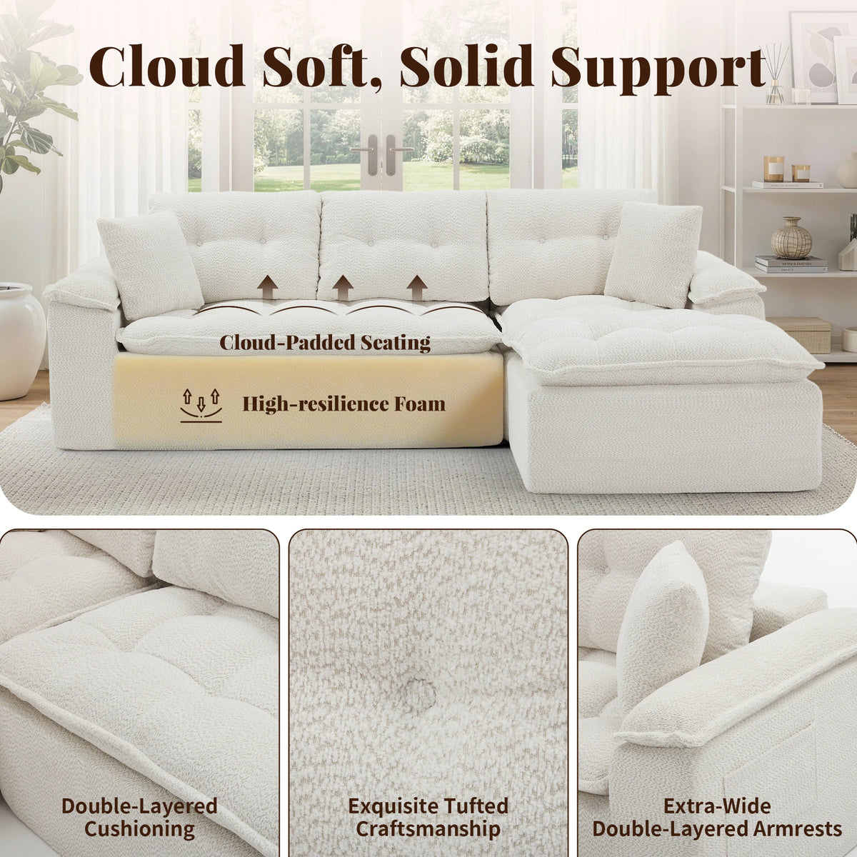 Korser 110" Modern L Shape Boneless Cloud Sectional Sofa, Chenille Deep Seat Modular Couch with Ottoman, No Assembly Needed for Living Room