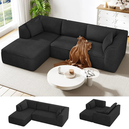 Boneless Couch with Chaise, Deep Seat Comfy Cloud Modular Sofa Corduroy Memory Foam Sectional Couches ,Customized