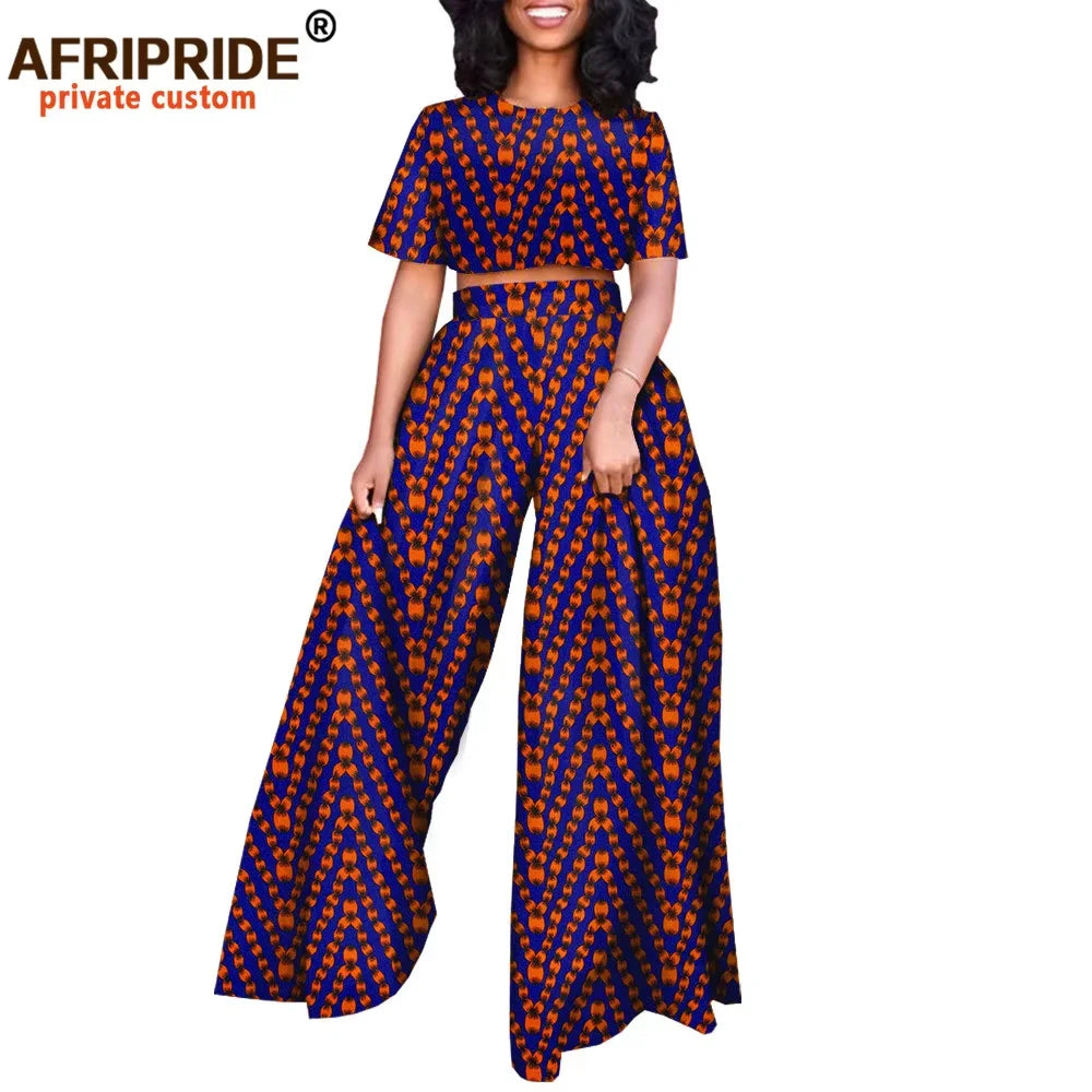 African 2 Piece Set for Women Print Tops and Ankara Pants Dashiki Clothing Tracksuit Short Blouse Outfits Wax AFRIPRIDE A2026001