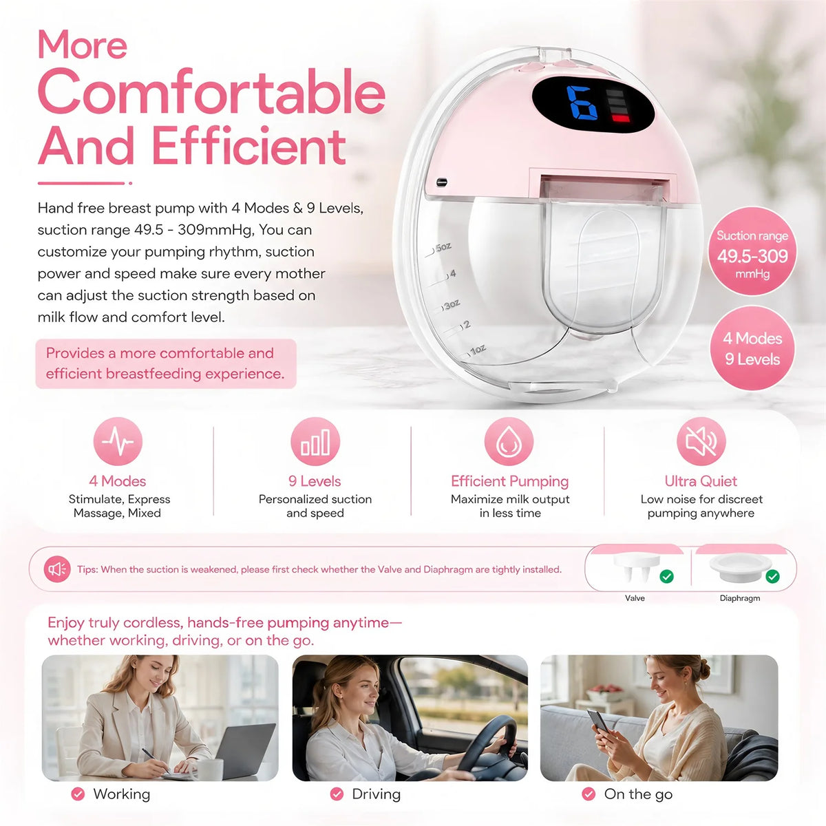 Wearable Breast Pump Hands Free Electric Portable Wearable Breast Pumps Slient BPA-free Breastfeeding Milk Collector