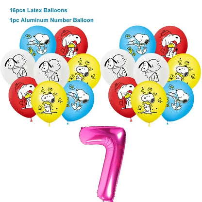 Happy Birthday Party Decorations Dog Banner Flag Foil Latex Balloons White Anime Supplies Baby Boy Girl Kids Cute Toy Gifts