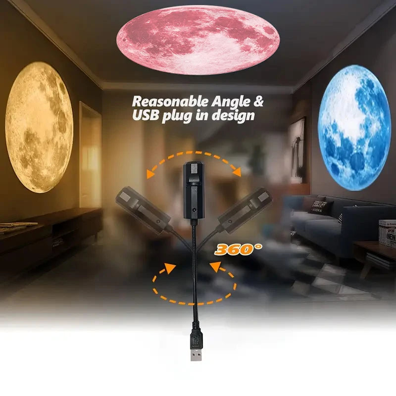 1 piece + 3 pieces of moon projection lamp, romantic home atmosphere lamp, USB lamp, bedside lighting night light