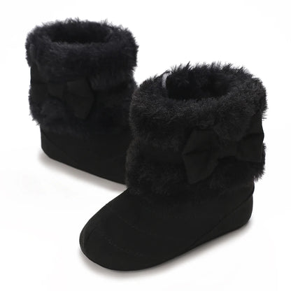 0-18M baby shoes Girls winter plush comfort snow boots cute bow cotton shoes baby soft soled non-slip toddler shoes