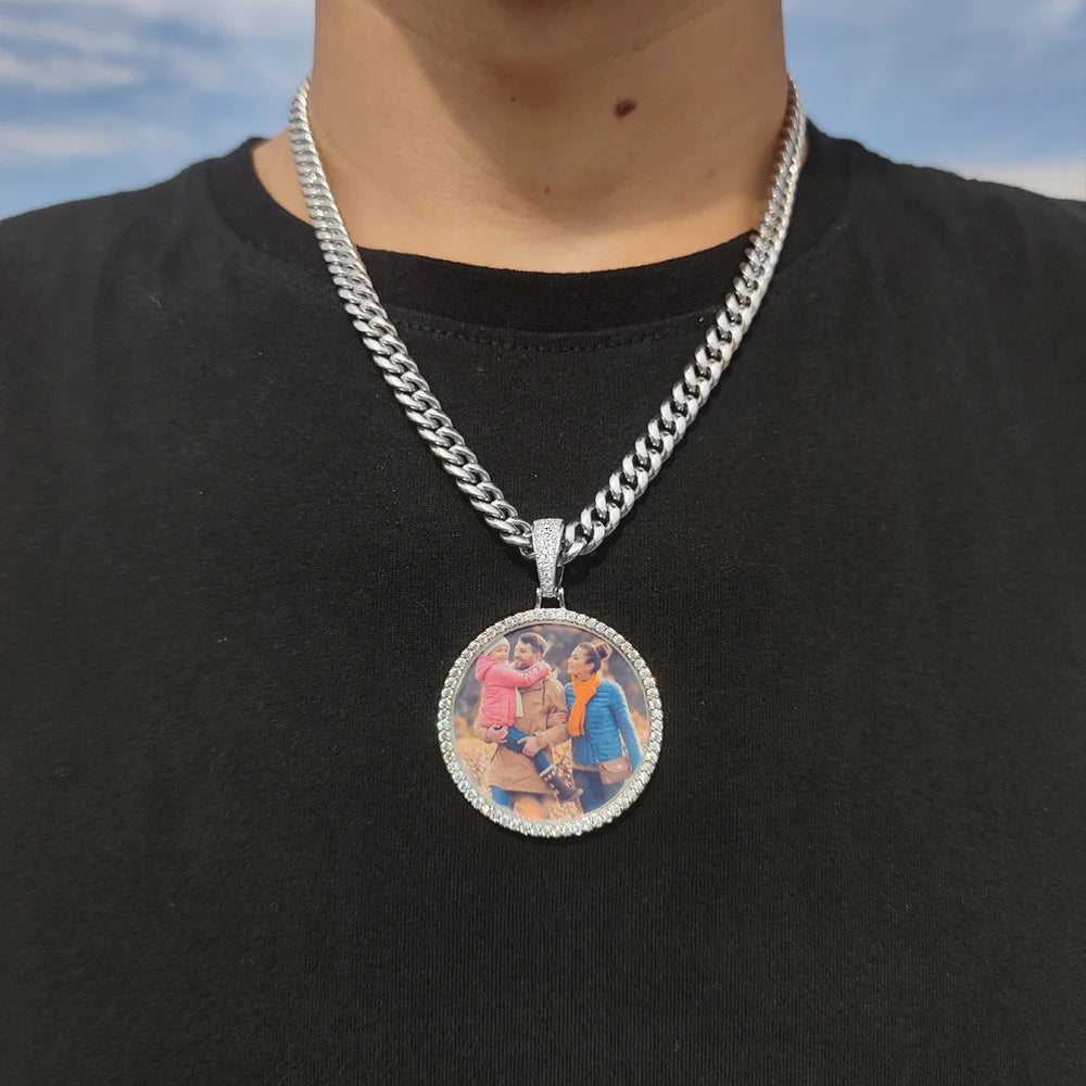 Custom Made Big Photo Medallions 18k Gold Necklace Pendant Iced Out Cuban Men Hip Hop Picture Jewelry Gift Can Free Custom Logo