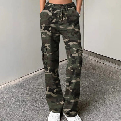 Premium Soft Women's High Waist Cargo Pants Camouflage Print Loose Fit Full Length With Pockets Casual Style OEM Factory Direct