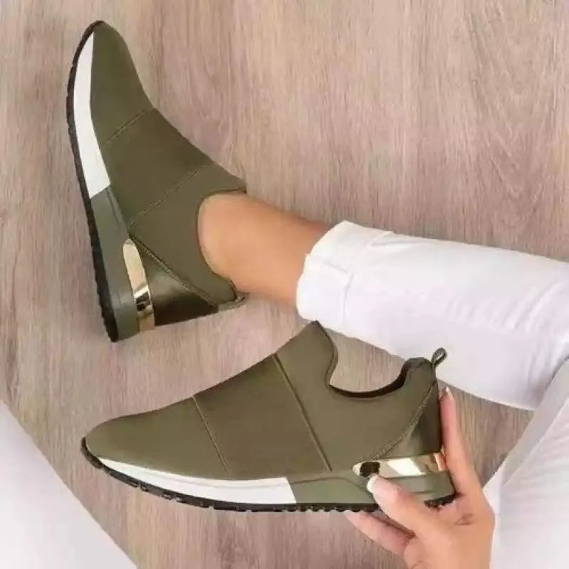 Fashion Women Sock Sneakers No Laces Slip On Platform Shoes Luxury Gold Trim Hidden Wedge Comfort Daily Casual Running Trainers