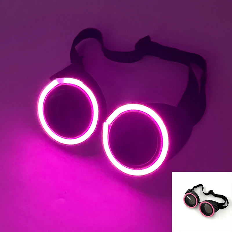 New arrive Round Shape LED Luminous Glasses with Dark Lens Rezz Style Neon Glow Goggles Glow in The Dark Night Club Party Props