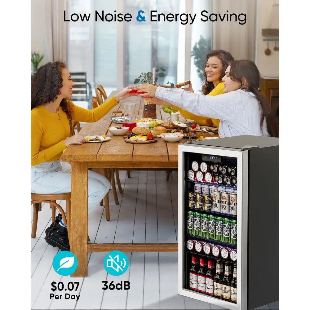 Beverage Refrigerator Cooler 126 Can Mini Fridge Glass Door for Drinks Soda Beer Wine Small Refrigerator for Office Bedroom Hom
