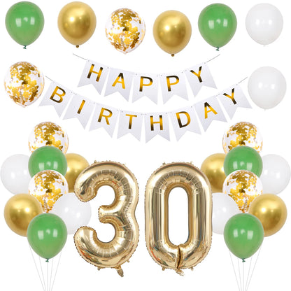 21/30/40/50/60/70th Birthday Green Gold Balloons Set Birthday Banner Party Background Decoration Adults 40inch Number Foil Ball