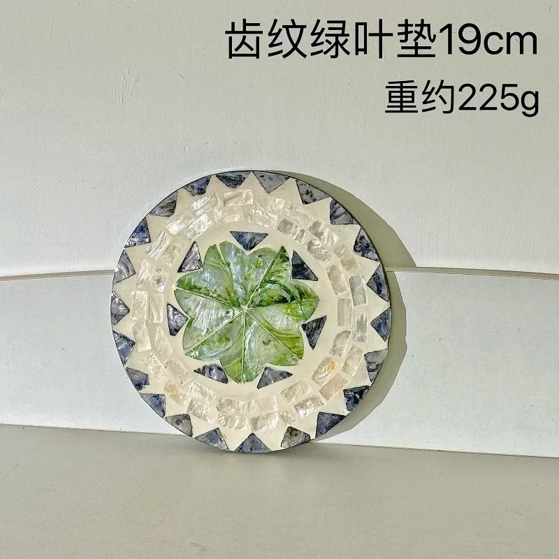 Decorative Plate Natural Shell Wood Plates Set Golden Beads Glass Steak Pasta Serving Tray Dinner Decoration Kitchen Tableware