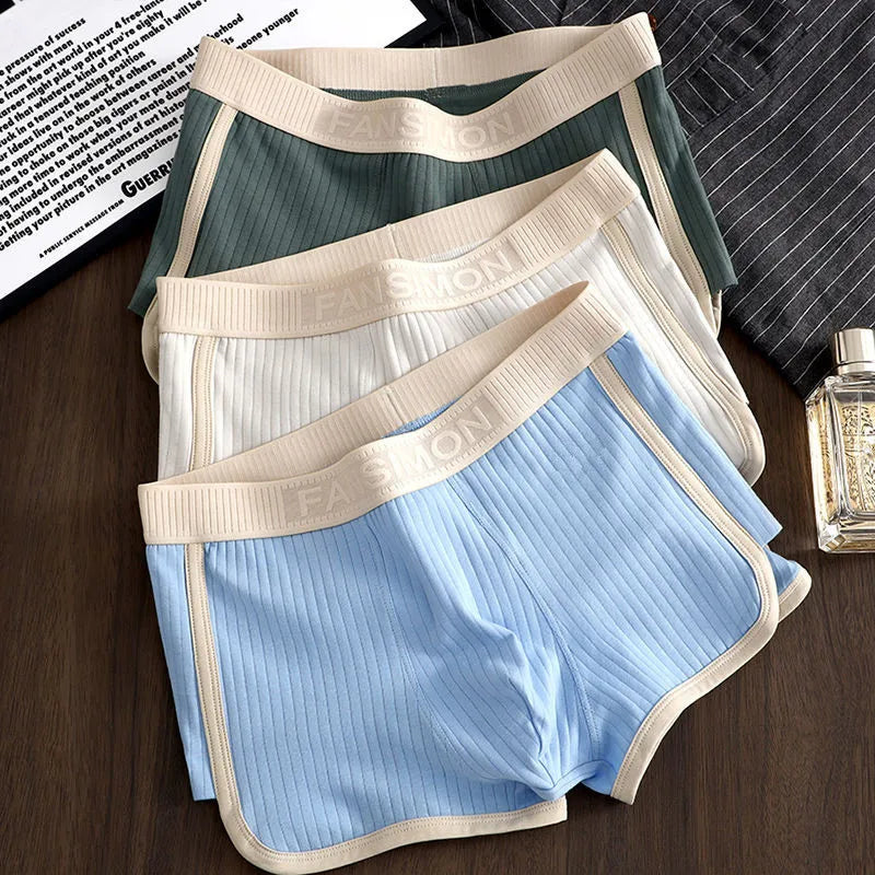 1/3PCS Solid Striped Men's Boxer Sexy Breathable Mesh U Crotch Underwear High Elastic Widen Waistband Underpants sports