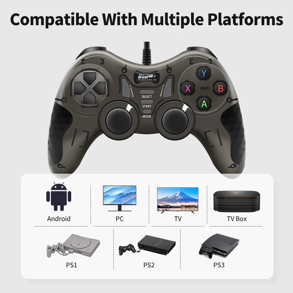 Wired Game Controller With 360° 3D Joystick For PS3/PS2/PS1/Steam/Game Console/TV/Laptop Gamepad With Vibration &Turbo Function